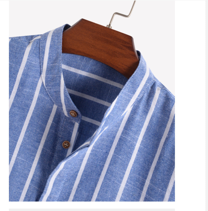 Oversized Striped Linen Men's Shirt Image