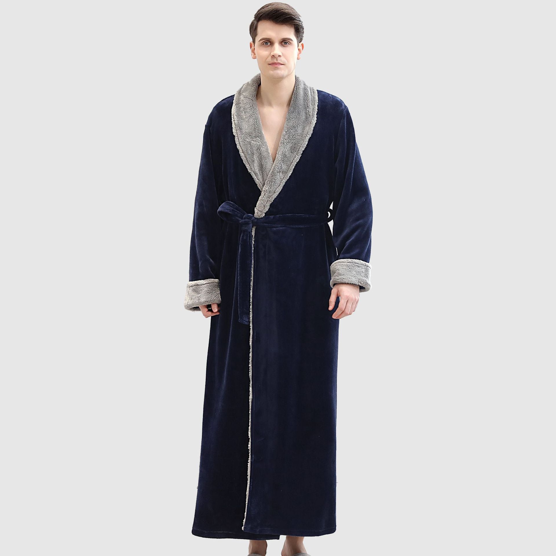 Men's Winter Plus Size Long Bathrobe Coral Fleece Full Length Pajamas Image