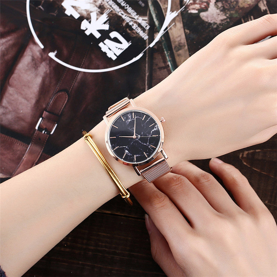 Vansvar fashion brand silver and gold mesh band creative marble wristwatch casual women quartz watches gift relogio feminino Image