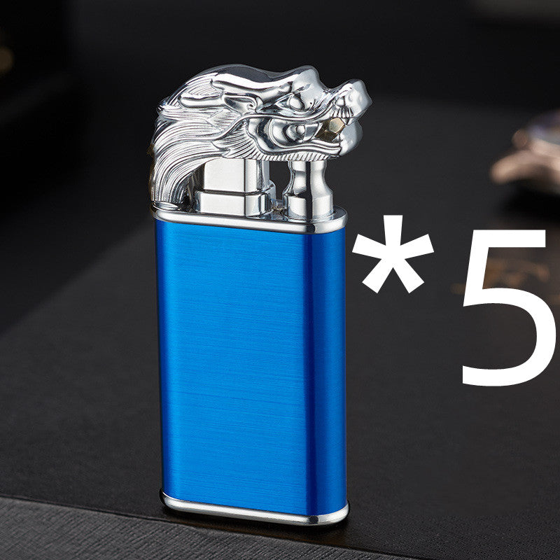 Creative Blue Flame Lighter Dolphin Dragon Tiger Double Fire Metal Winproof Lighter Inflatable Lighter Image