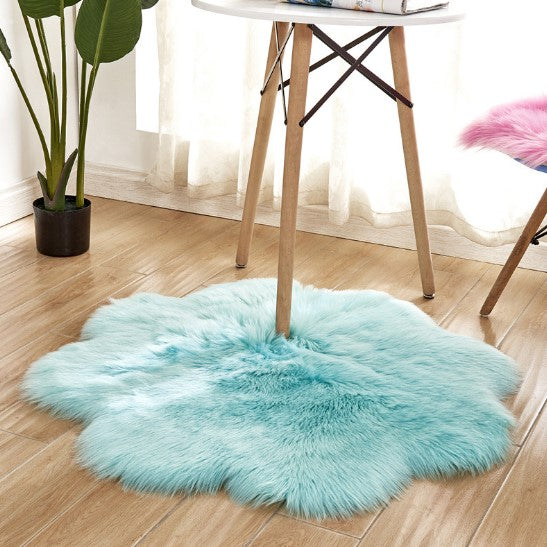 Artificial Woolen Carpet Rug Floral Shape Sheepskin Hairy Carpet Faux Mat Seat Pad Fur Warm Tapetes Floor Mat Soft Area Rug Image