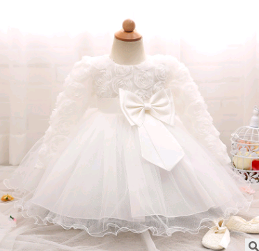 Long-sleeved girls dress rose children's wedding dress skirt Image