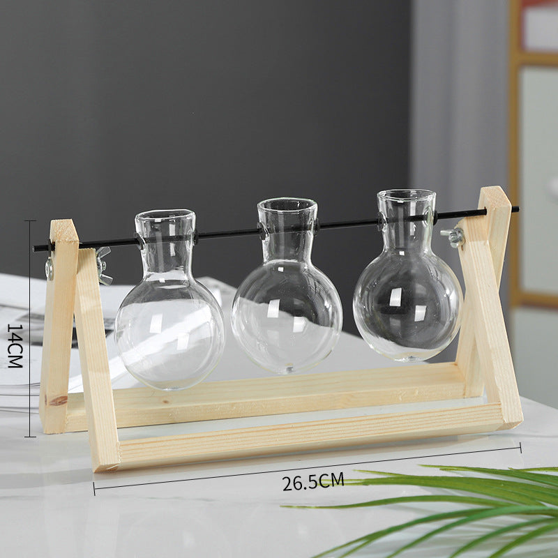 Swing Wooden Stand Hydroponic Plant Container Glass Vase Image