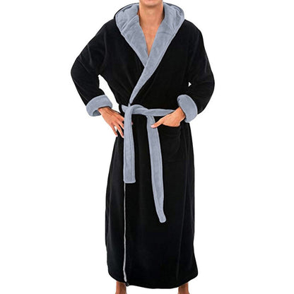 Men BathRobe Flannel Hooded Thick Casual Winter