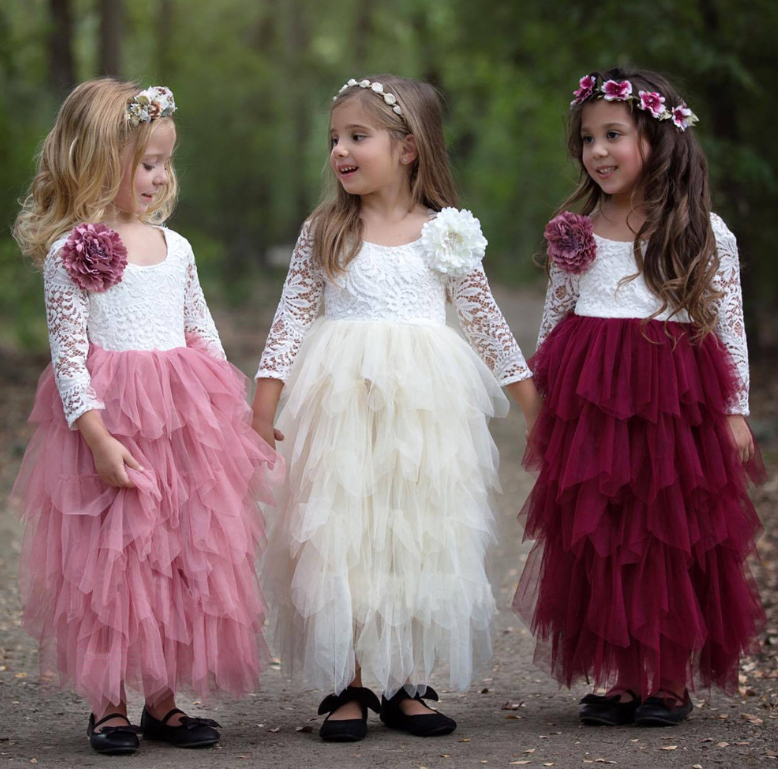 Autumn And Winter Explosions Hollow Children's Skirt Lace Long-sleeved Girls White Princess Dress Irregular Dress Image