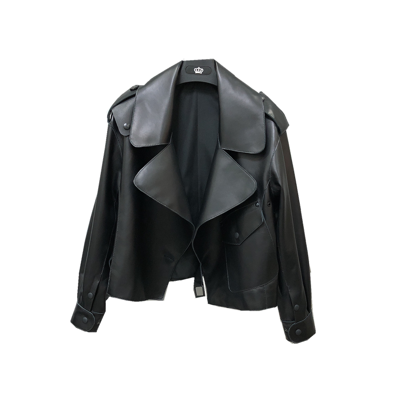 Women's Short Loose Small Leather Jacket Image