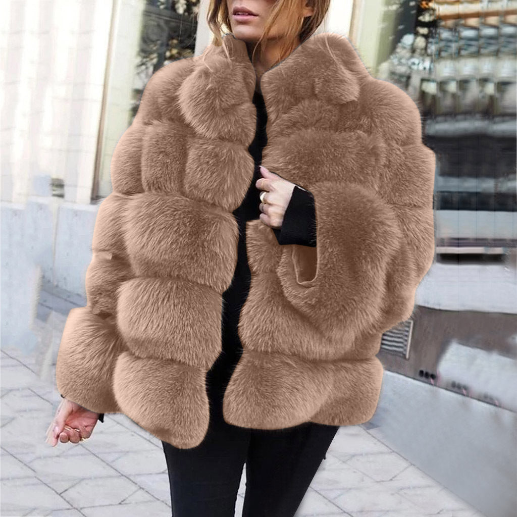 Faux fur stitching women's jacket Image