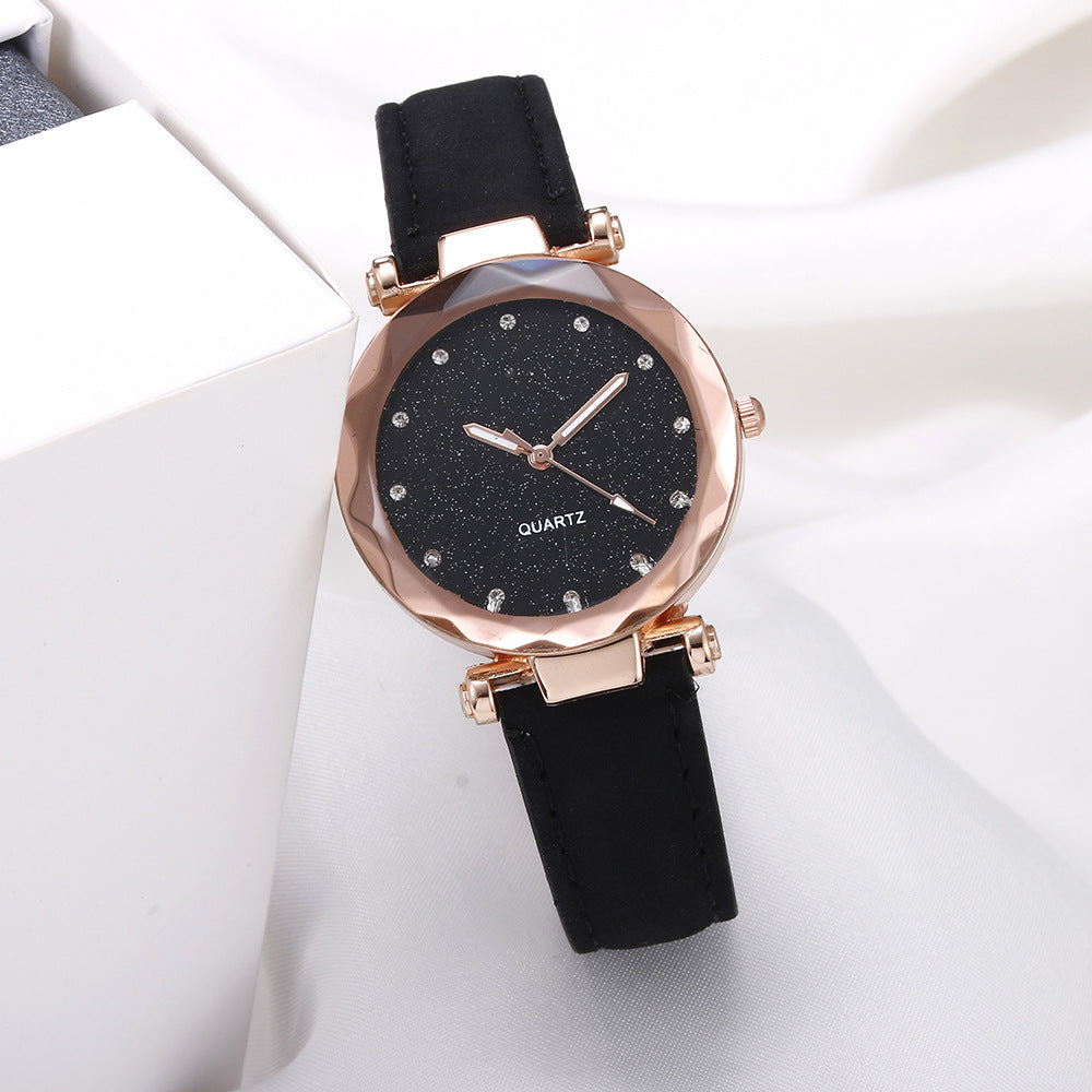 Casual Women Romantic Starry Sky Wrist Watch Leather Rhinestone Designer Ladies Clock Image