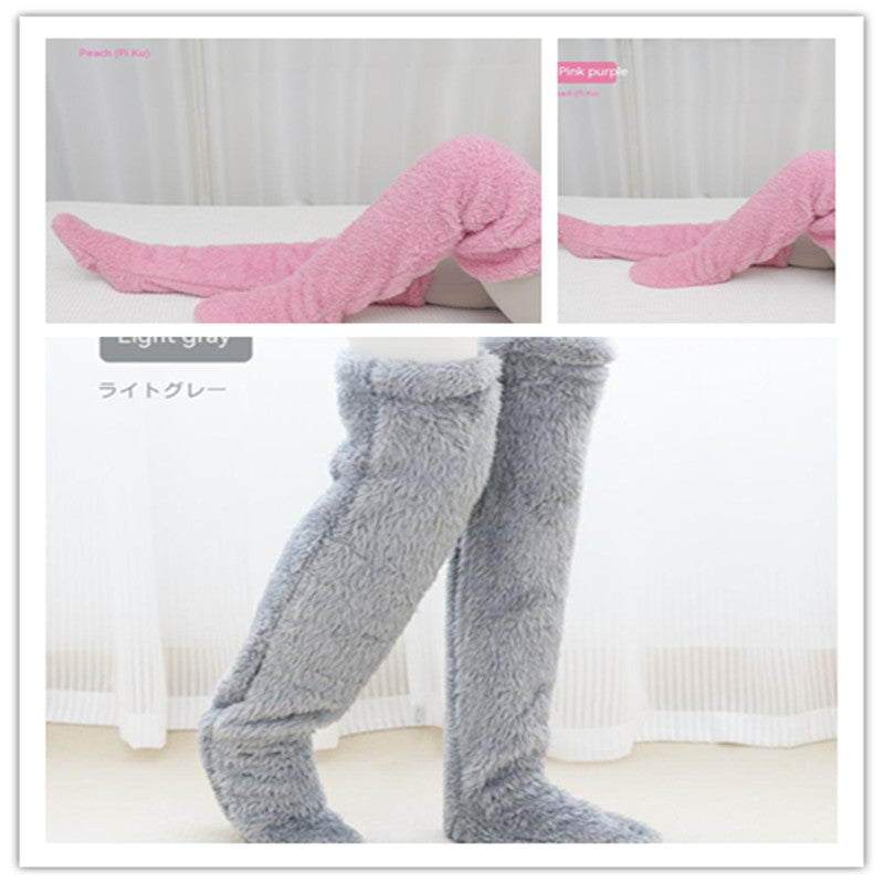 Over Knee High Fuzzy Long Socks Winter Warm Cold Leg Knee Joint Cold-proof Stockings Home Floor Sleeping Socks Image