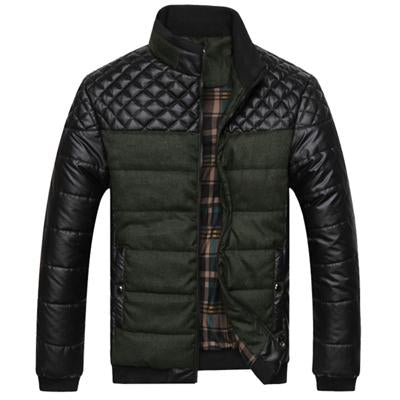 Winter Fashion Men's Jackets and Coats Outerwear 4XL PU Patchwork Stitching Self-cultivation Collar Image