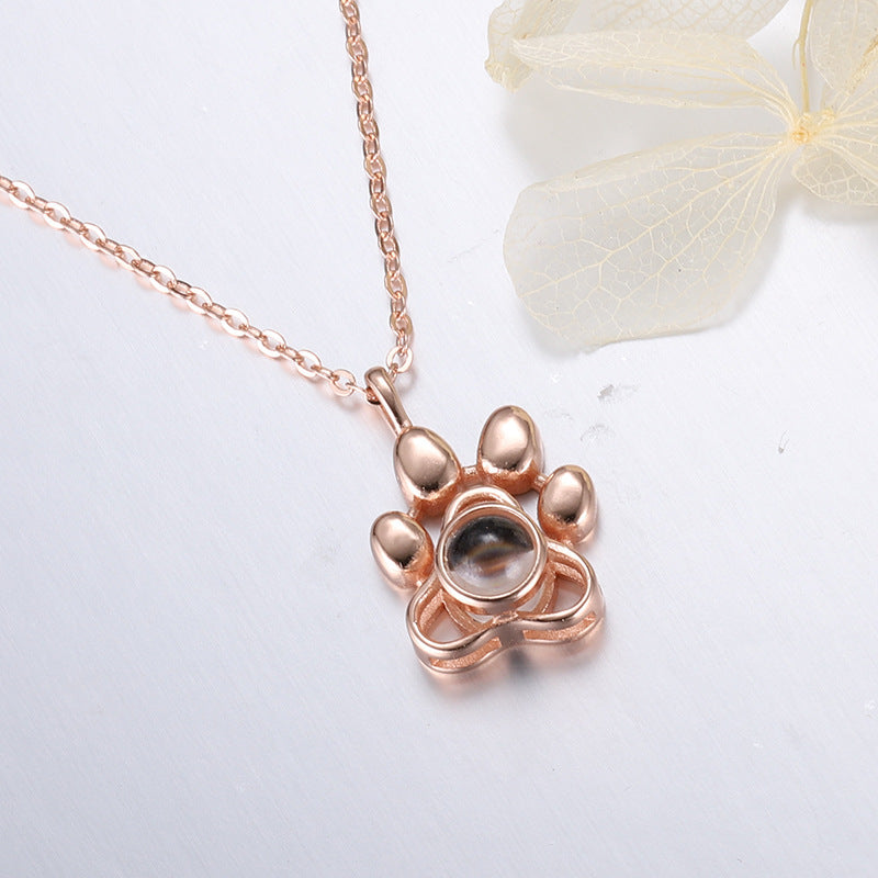 Cute Animal Dog Paw Personalized Custom Projection Necklace Image