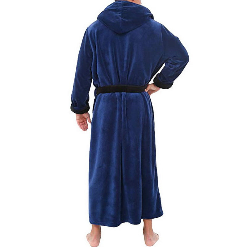 Men BathRobe Flannel Hooded Thick Casual Winter Image