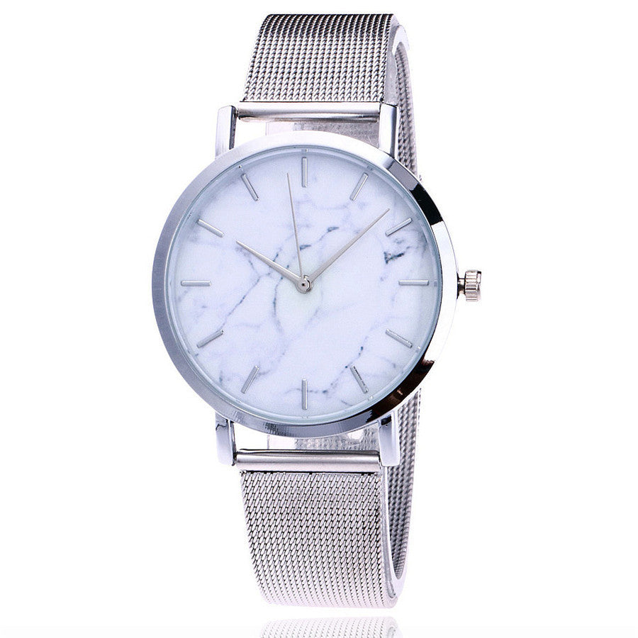 Vansvar fashion brand silver and gold mesh band creative marble wristwatch casual women quartz watches gift relogio feminino Image