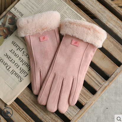 Gloves Female Autumn and Winter Warm Korean Version Plus Velvet Thick five Fingers Retro Suede Touch Screen Gloves Cute Driving Image