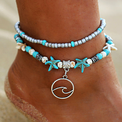 Europe and America Conch Mizhu Yoga Anklet Turtle Bracelet Beach Pendant Starfish Pearl Retro Turtle Anklet