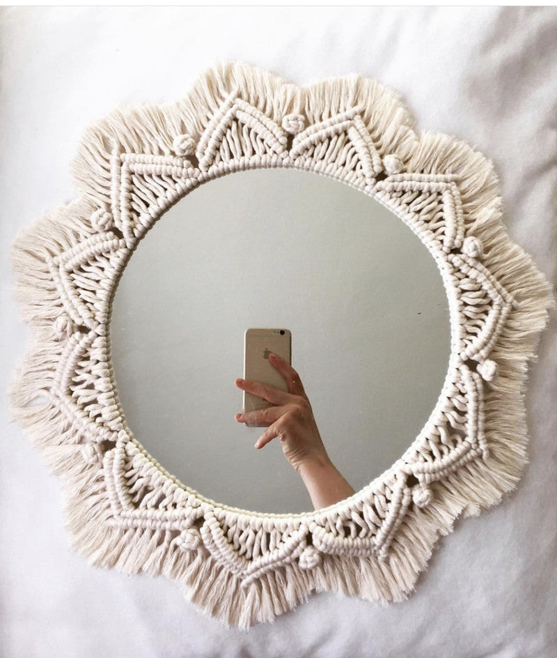 Sunflower. INS Scandinavian Girl Heart Mirror Handmade Tapestry Cosmetic Mirror Ring Home Decoration Image