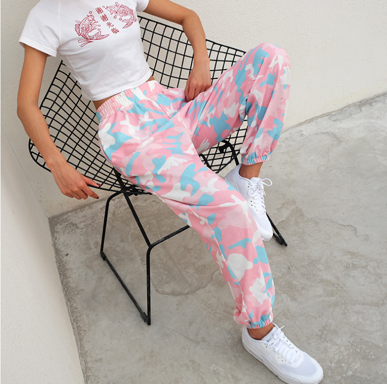 NCLAGEN 2021 New Women Camouflage Print Trousers Loose Harem Camo Pants Spring High Waist Casual Joggers Elastic Sweatpants Image