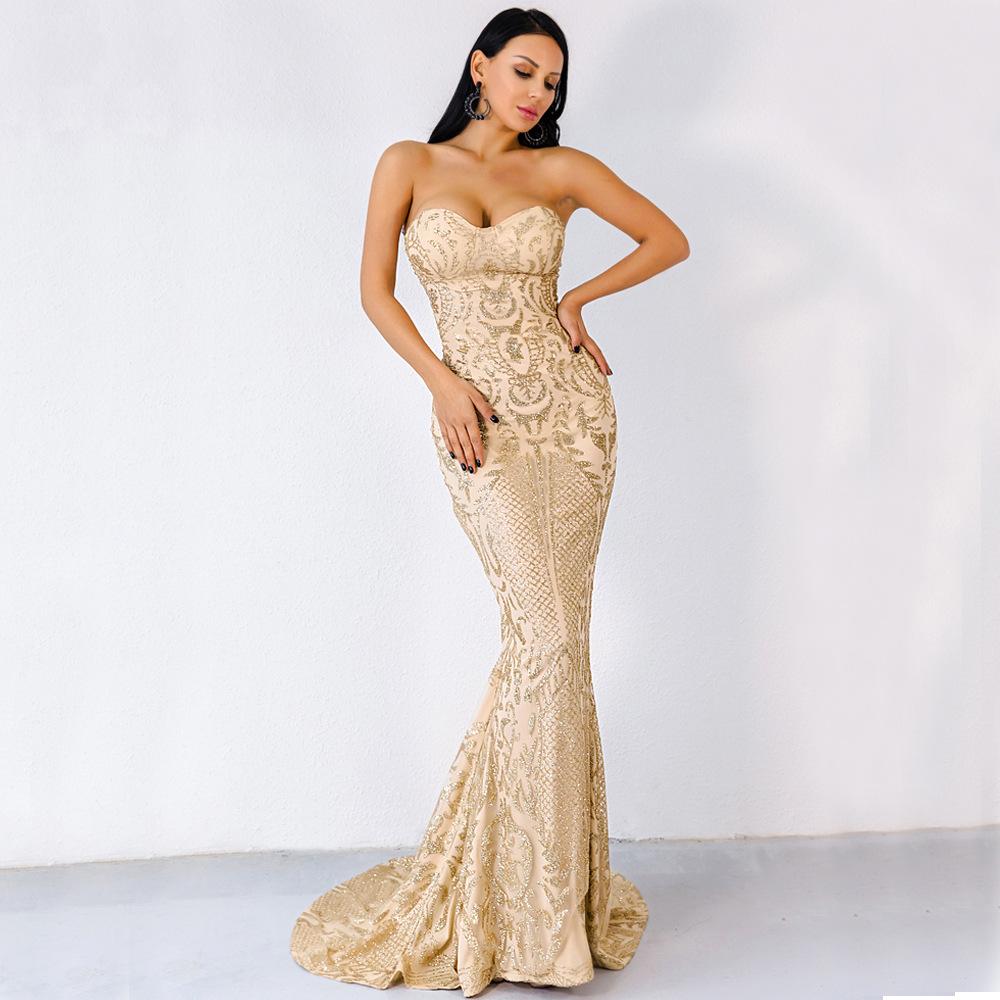 SEXY ELEGANT STRAPLESS GEOMETRIC EVENING DRESS Image