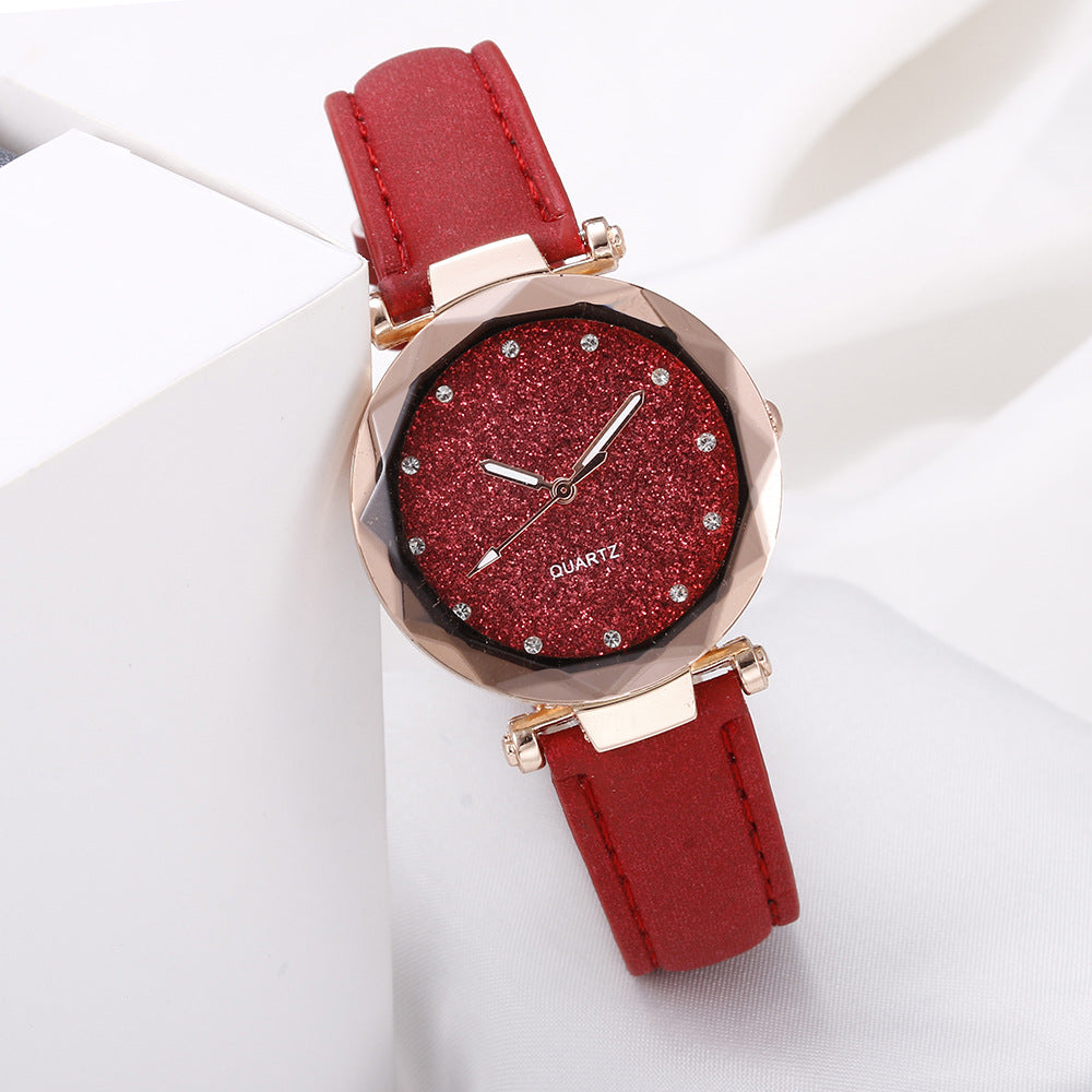 Casual Women Romantic Starry Sky Wrist Watch Leather Rhinestone Designer Ladies Clock Image