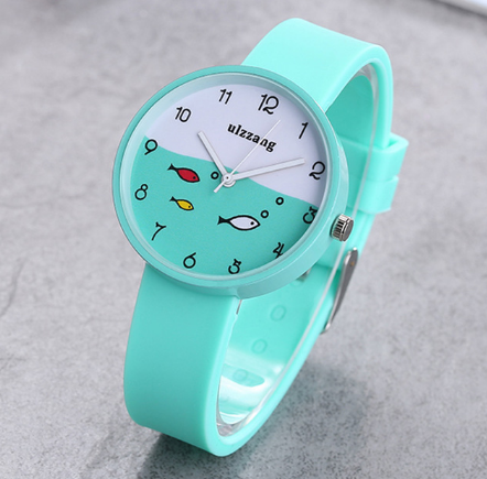 Children Watch For Girls Color Silicone Strap Fashion Quartz Wristwatch Fish Dial Cartoon Kids Clock Image