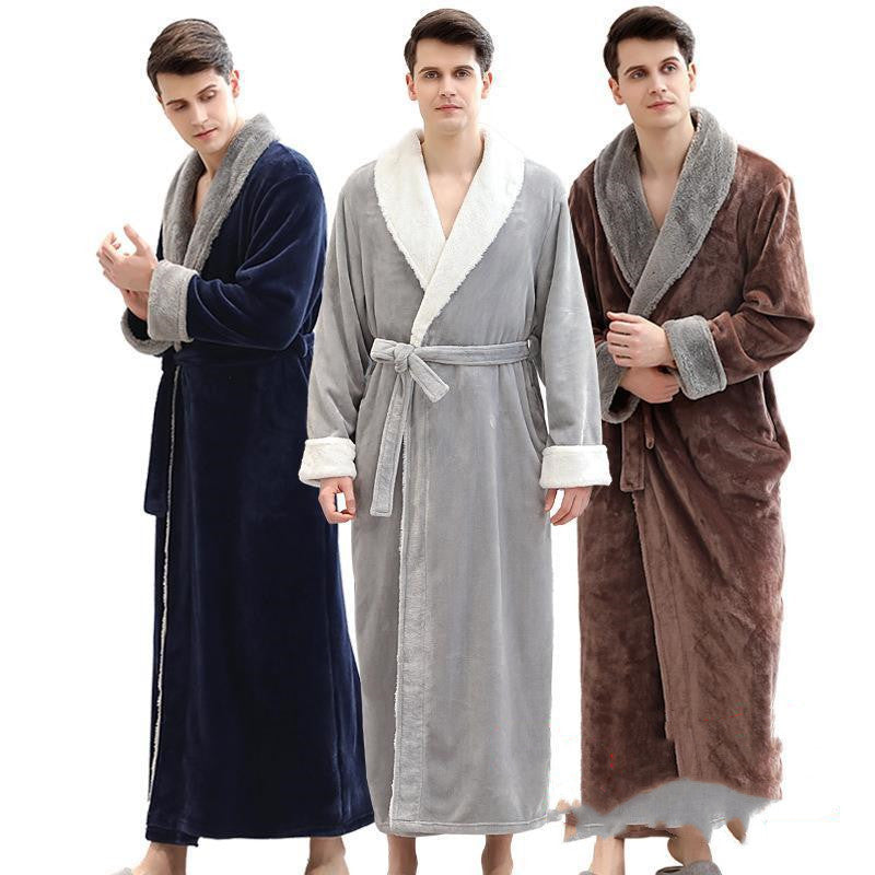 Men's Winter Plus Size Long Bathrobe Coral Fleece Full Length Pajamas Image