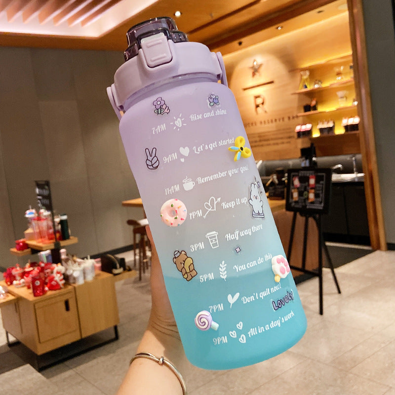 Stickers Water Bottle With Straw 2000ml Cute Portable Scale Bottle Image