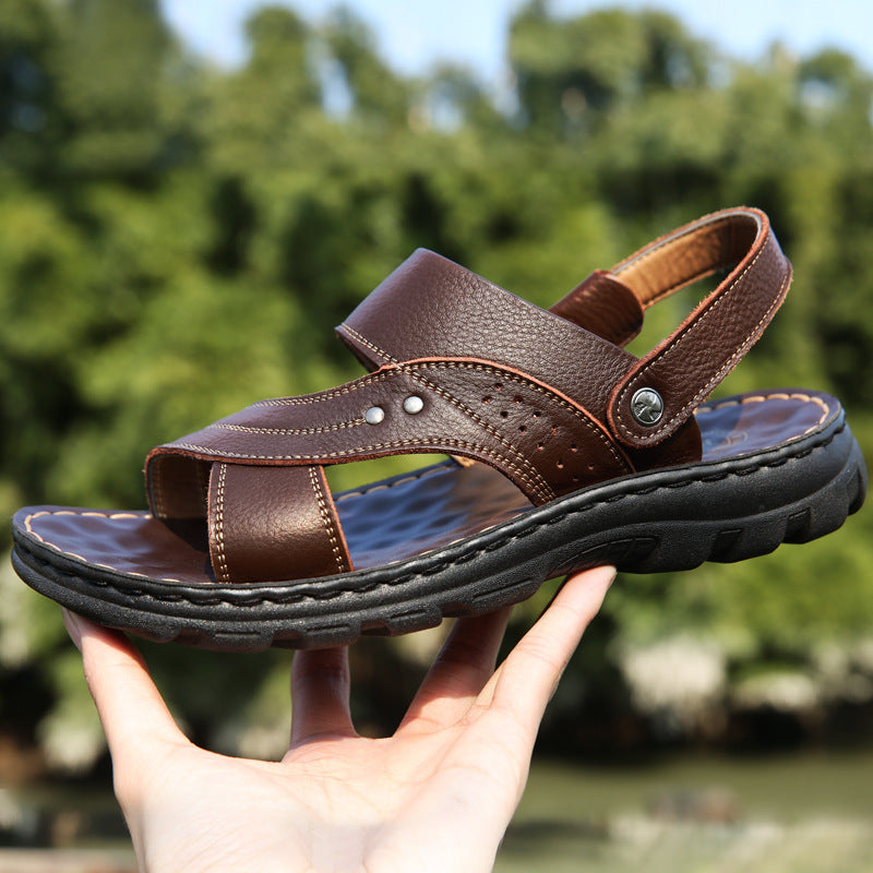 Men Sandals Summer Beach Shoes Adjustable Back Strap Design Slippers Slides Image