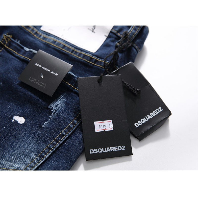 men jeans famous D2 Men slim jeans pants mens denim trousers zipper blue hole Pencil Pants Image