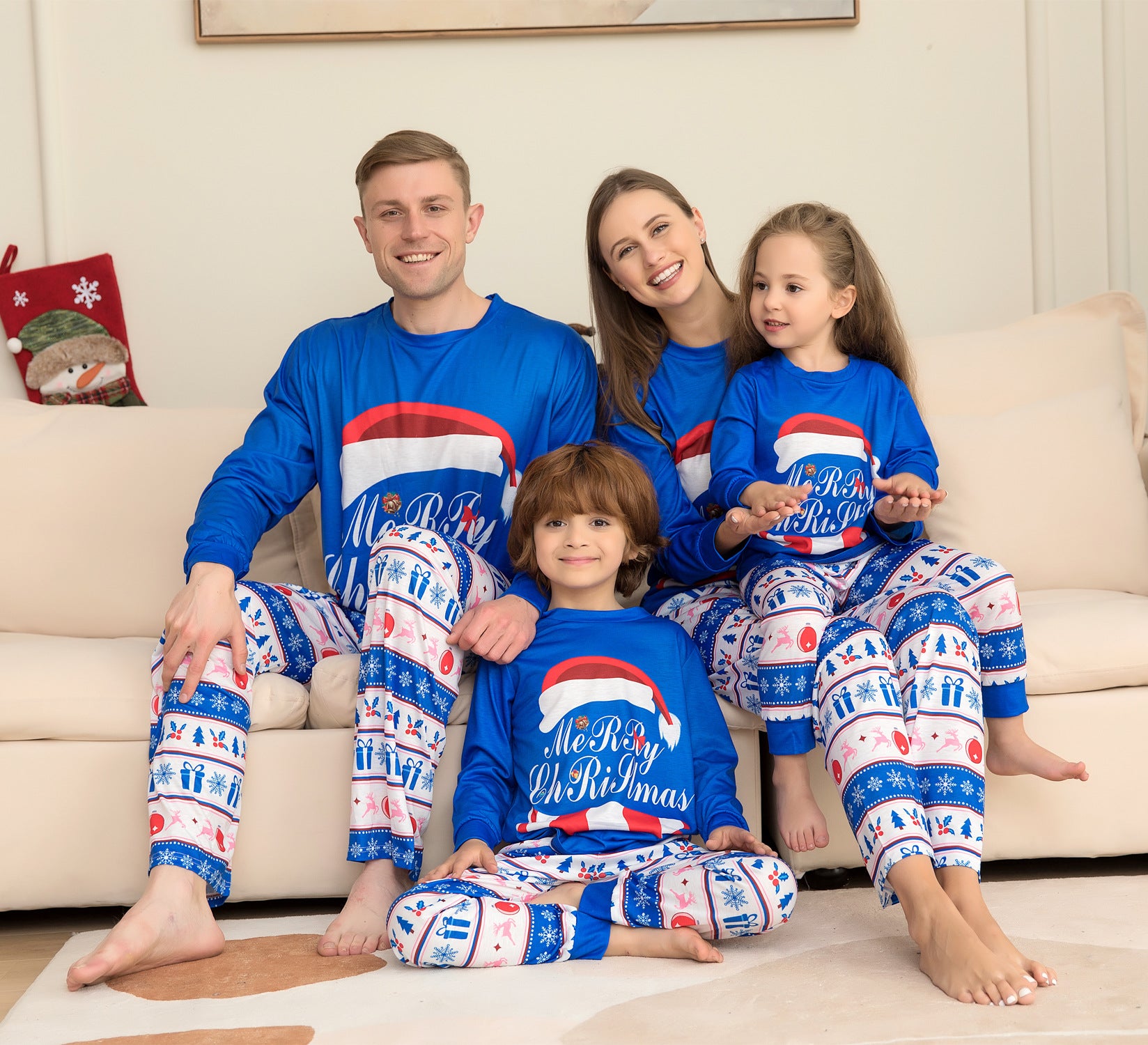 Matching Family Pajamas Sets Christmas PJ's Letter Print Top And Plaid Pants Jammies Sleepwear Image