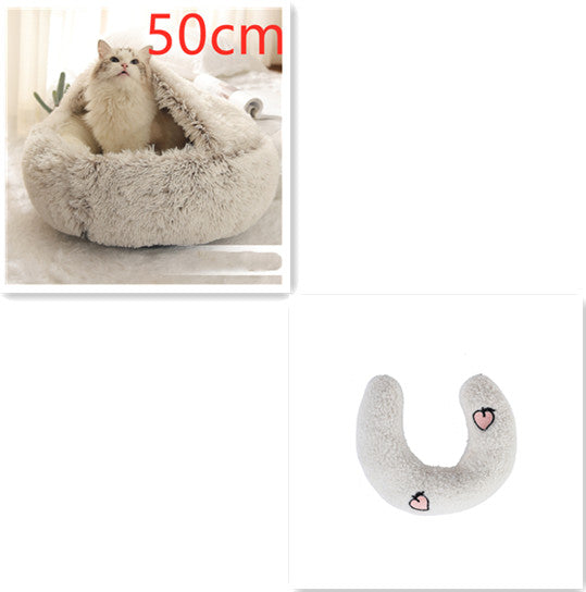 2 In 1 Dog And Cat Bed Pet Winter Bed Round Plush Warm Bed House Soft Long Plush Pets Bed Image