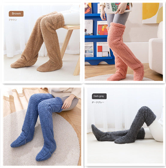 Over Knee High Fuzzy Long Socks Winter Warm Cold Leg Knee Joint Cold-proof Stockings Home Floor Sleeping Socks Image