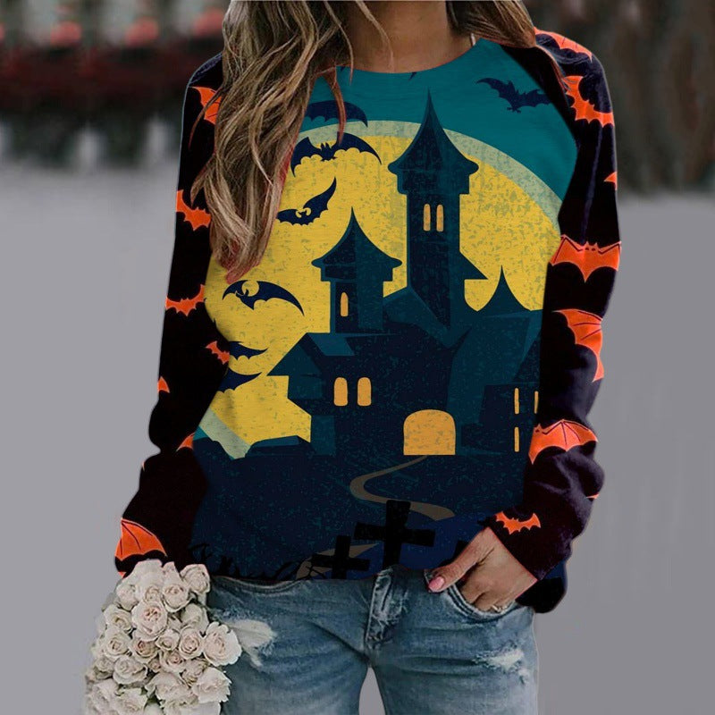 Halloween Cartoon Print Sweatshirt Long Sleeve Pullover Tops Women Image