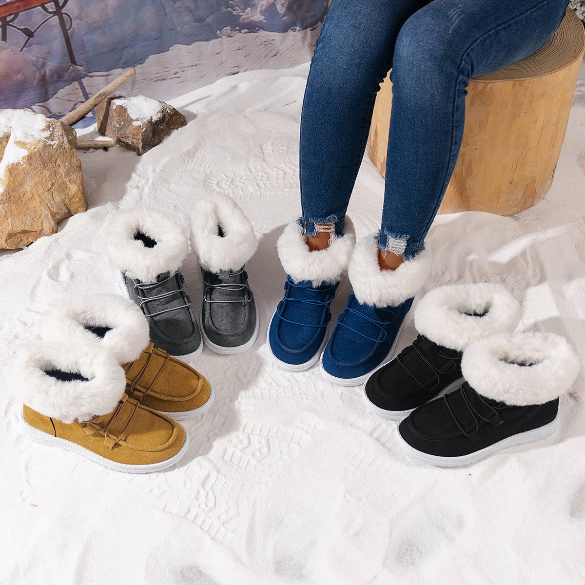 Winter Fleece Snow Boots For Women New Style Furry Casual Flat Plush Shoes Women's Warm Ankle Boots Image