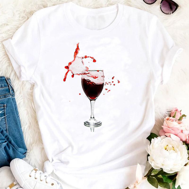 Women Printing Clothing Wine Lady Short Sleeve Casual Image