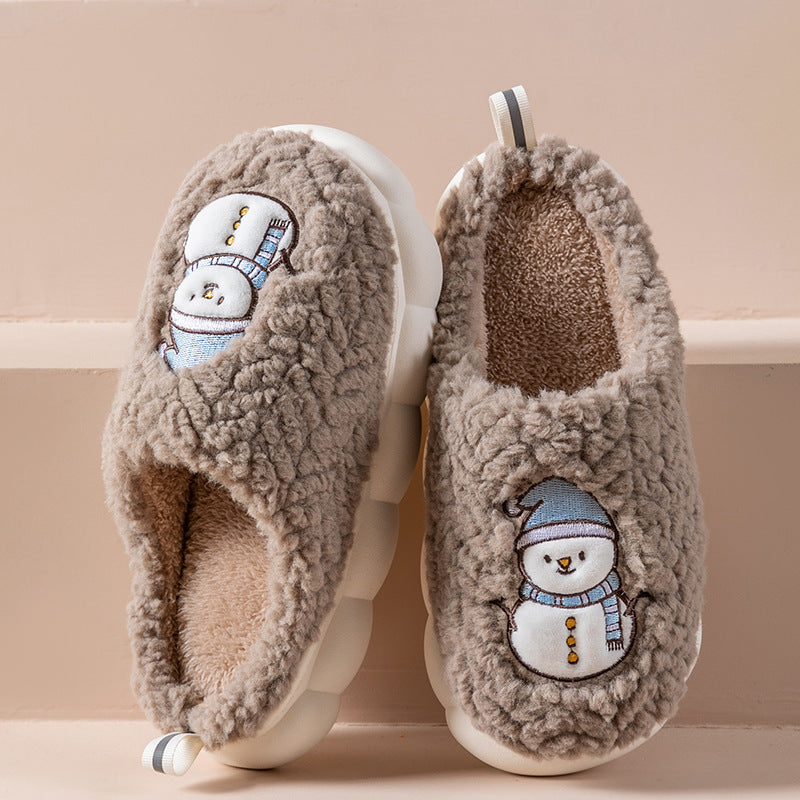 Cute Snowman Slippers Winter Indoor Household Warm Plush Thick-Soled Anti-slip Couple Home Slipper Soft Floor Bedroom House Shoes Image