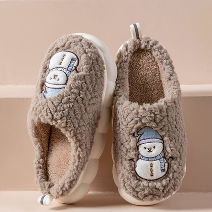 Cute Snowman Slippers Winter Indoor Household Warm Plush Thick-Soled Anti-slip Couple Home Slipper Soft Floor Bedroom House Shoes