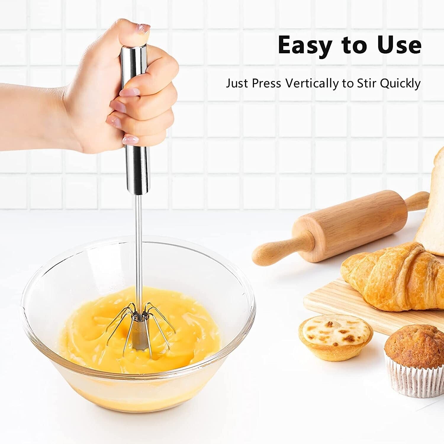 Semi-Automatic Egg Whisk Hand Push Egg Beater Stainless Steel Blender Mixer Whis Image