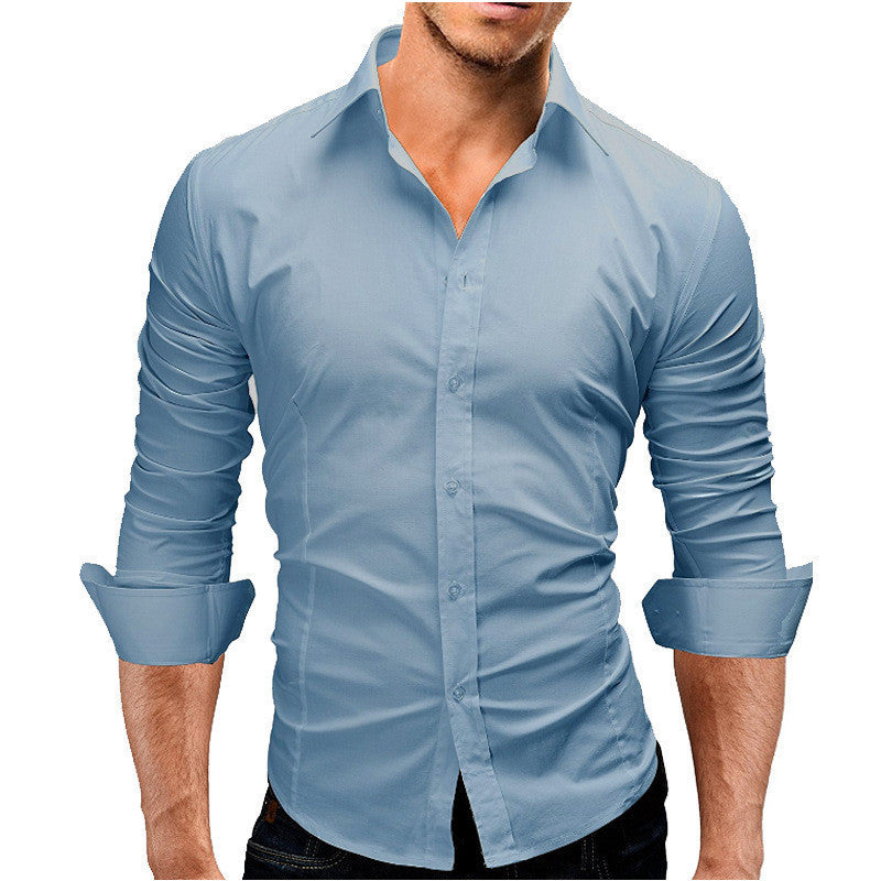 Men's Slim-fit Long-sleeved Solid Color Simple Formal Shirt Image