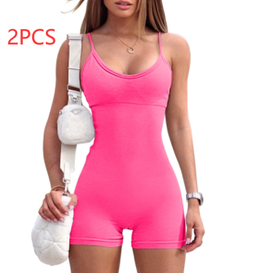 Spaghetti Strap Shorts Jumpsuit Sports Yoga Workout Tight Romper Women Fashion Fitness Sportwear Image