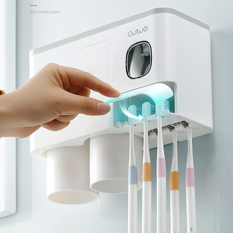 Non-marking Hanging Magnetic Toothbrush Holder Single Drawer Storage Rack With Toothpaste Squeezer Toiletry Set Image