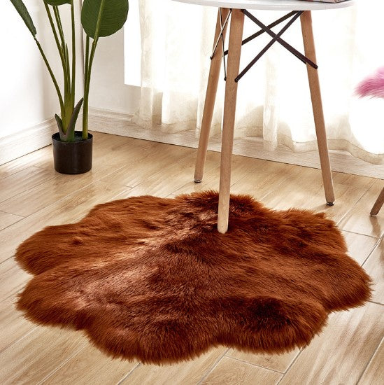 Artificial Woolen Carpet Rug Floral Shape Sheepskin Hairy Carpet Faux Mat Seat Pad Fur Warm Tapetes Floor Mat Soft Area Rug Image