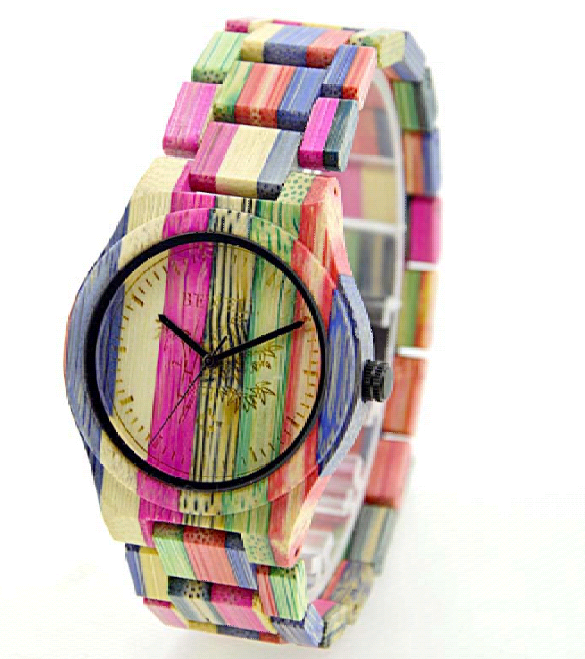 Colored Bamboo Wood Carving Couple Watch Image