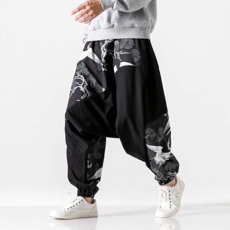 Chinese style crotch big crotch patchwork pants Image