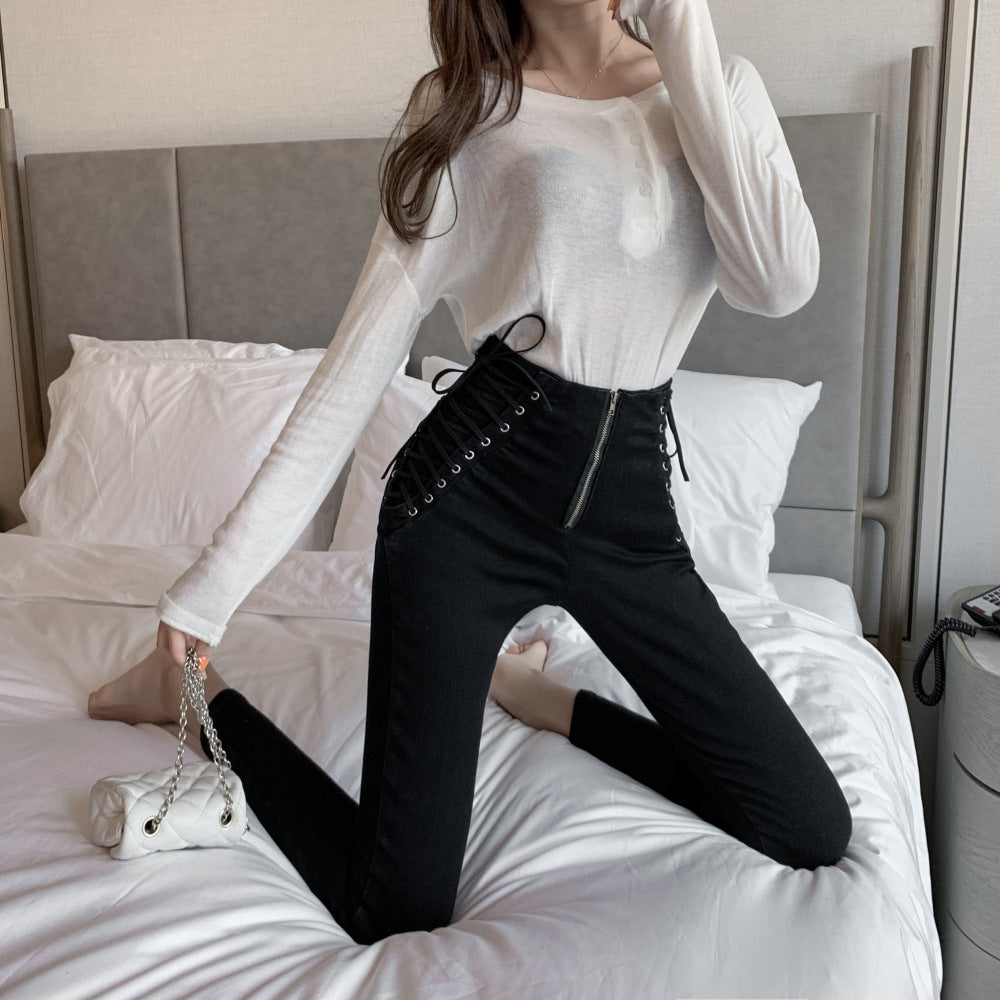 High waist jeans slim skinny cropped pencil pants Image