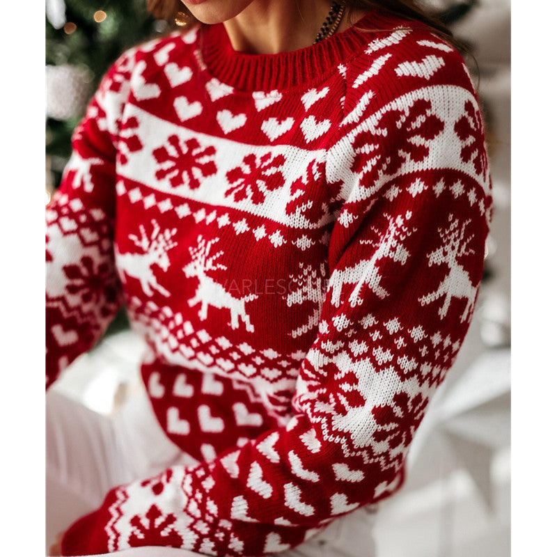 Christmas Elk Long Sleeve Knitted Sweater Image