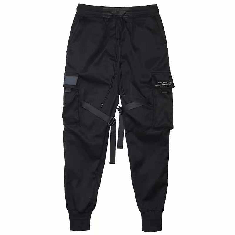 Ribbons Harem Joggers Men Cargo Pants Streetwear Hip Hop Casual Pockets Cotton Track Pants Image