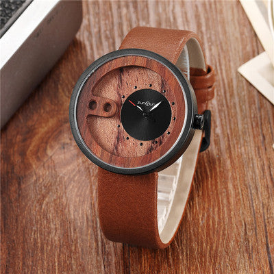 Fashion Top Brand Wooden Watch Men Exquisite Carving Hollow Design Male Clock Unique Green Leather Quartz Wood Watches Image