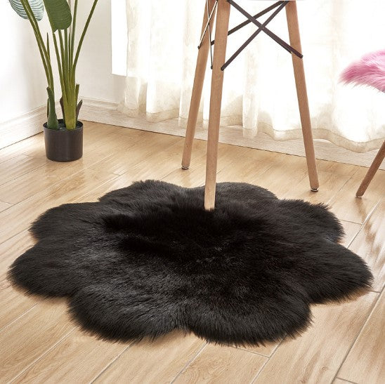 Artificial Woolen Carpet Rug Floral Shape Sheepskin Hairy Carpet Faux Mat Seat Pad Fur Warm Tapetes Floor Mat Soft Area Rug Image