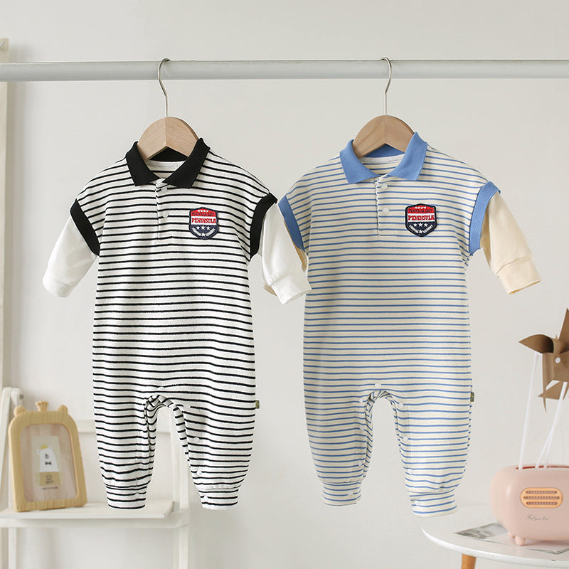 Baby Onesies Striped Male Baby Newborn Clothes Baby Autumn Clothes Image