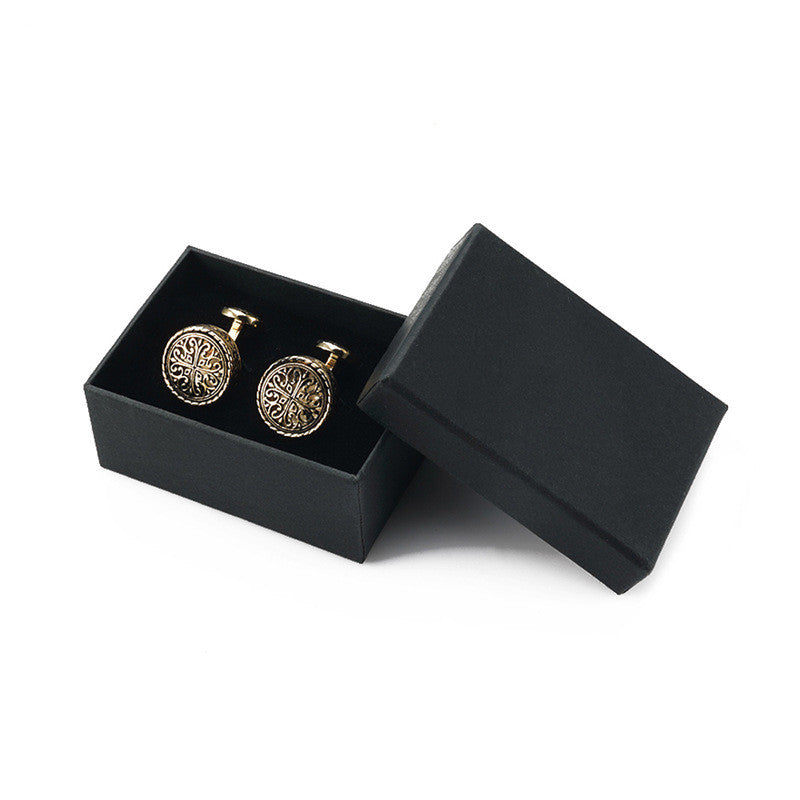 French Black Glue Drop Round Electroplated Gold Cufflinks Image